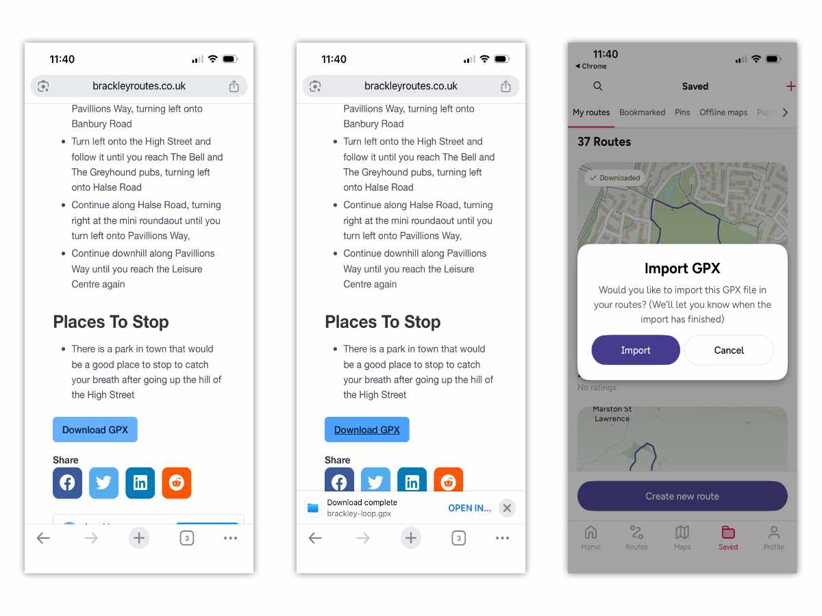 Saving a GPX file and opening in OS Maps